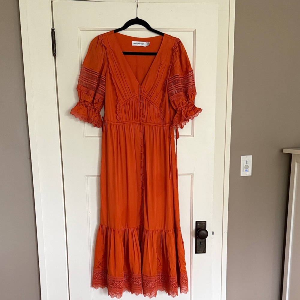 Self-Portrait Orange Midi Dress